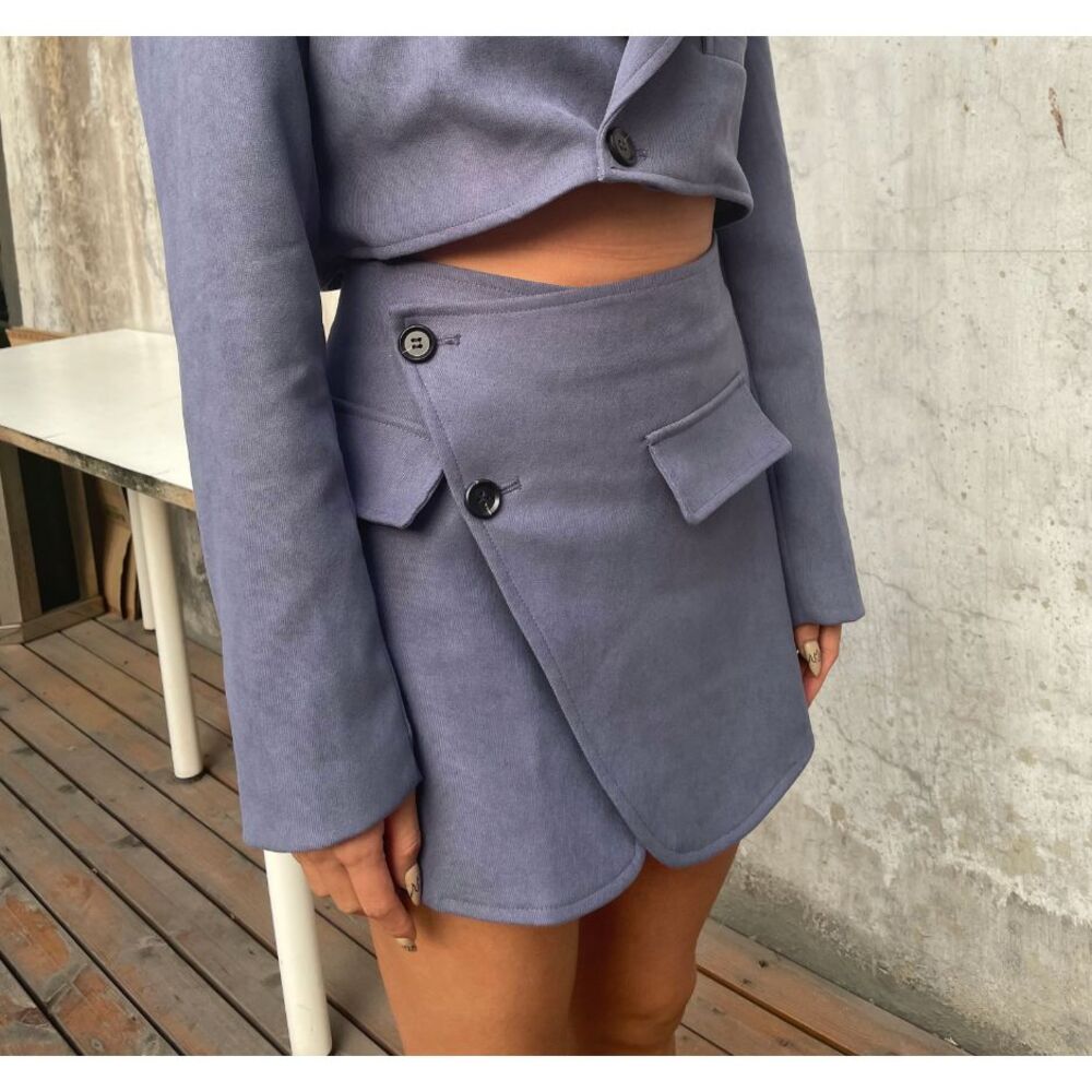 Lavender Wrap Mini Skirt with Corduroy & Suede Feeling Blend‎